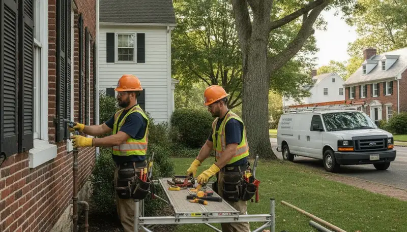 Plumber repairing a pipe in Burlington, MA for residential plumbing service