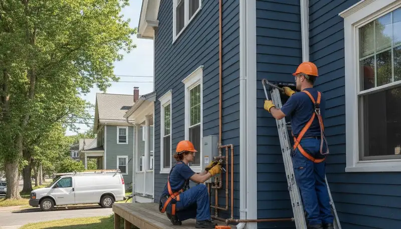 Plumber repairing a pipe in Burlington, MA, for professional plumbing service