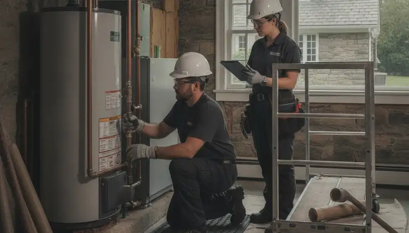 Plumber repairing a pipe in Burlington, MA for residential plumbing service