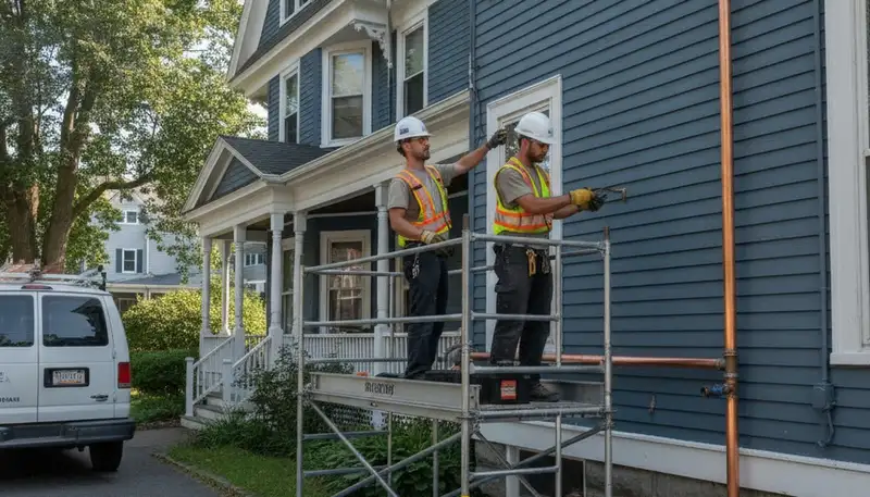 Plumber repairing a leak in Burlington, MA for plumbing repair service