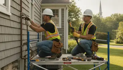 Plumber repairing a leak in Burlington, MA for local plumbing repair service