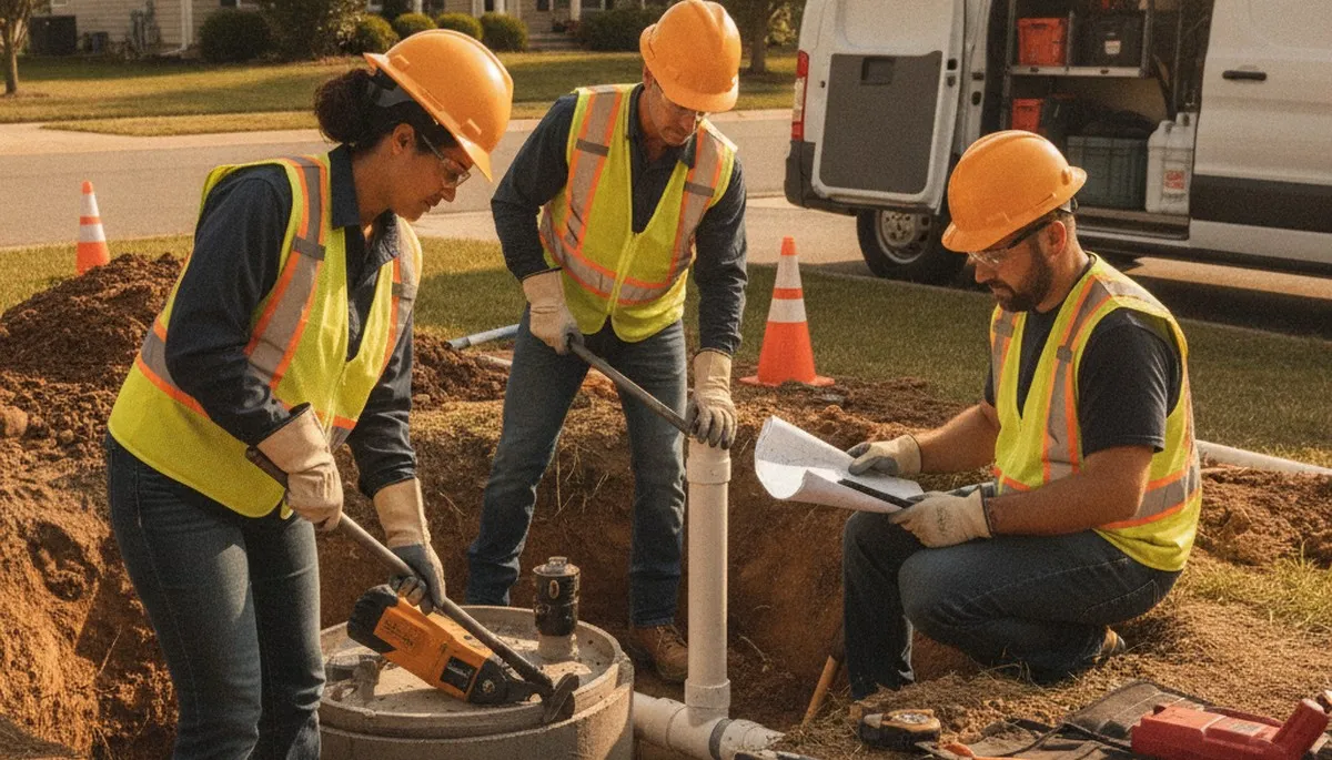 Septic repair plumber inspecting system in Burlington, MA for On Call Plumbers
