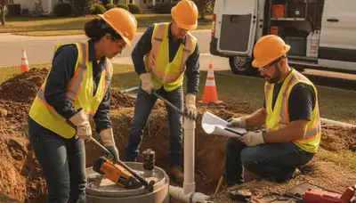 Septic repair plumber inspecting system in Burlington, MA for On Call Plumbers