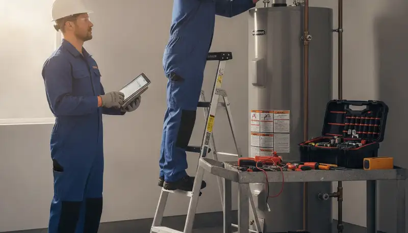Burlington, MA plumber repairing a water heater for reliable home hot water service